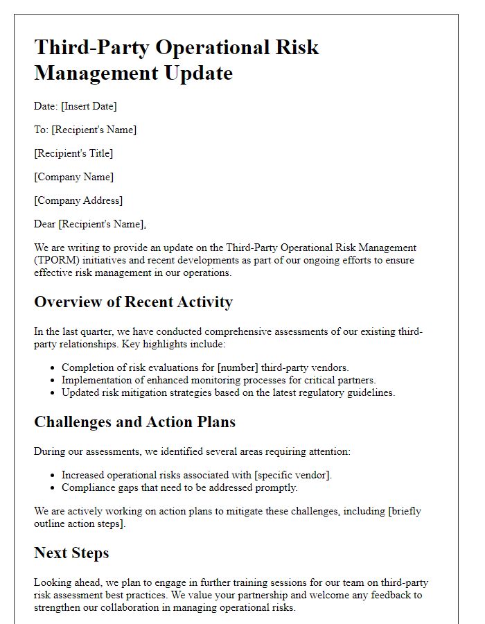 Letter template of Third-Party Operational Risk Management Update