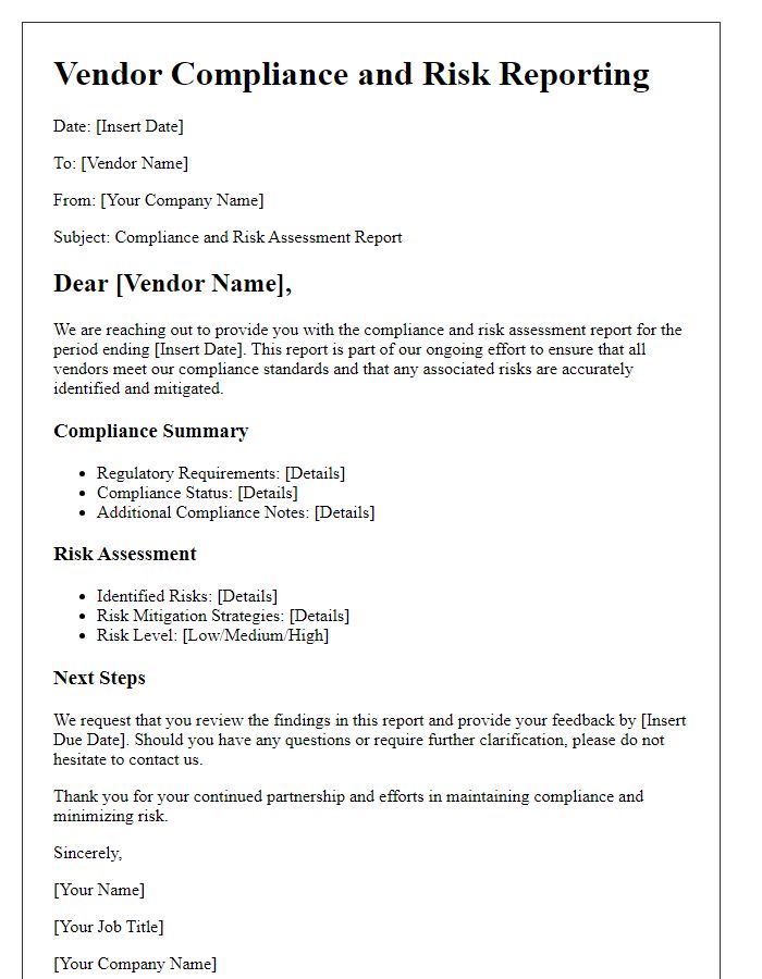 Letter template of Vendor Compliance and Risk Reporting