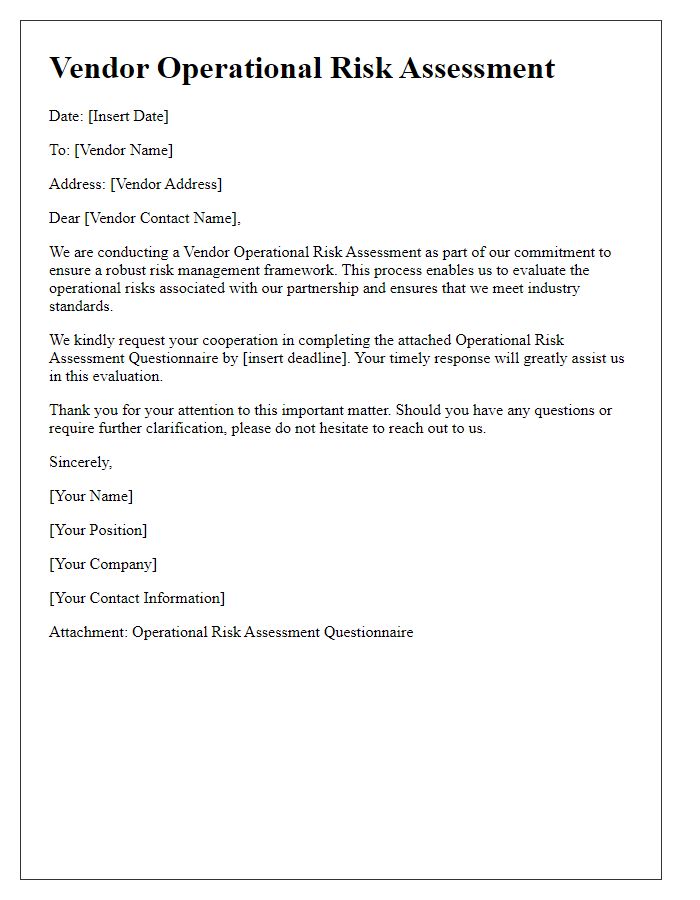 Letter template of Vendor Operational Risk Assessment