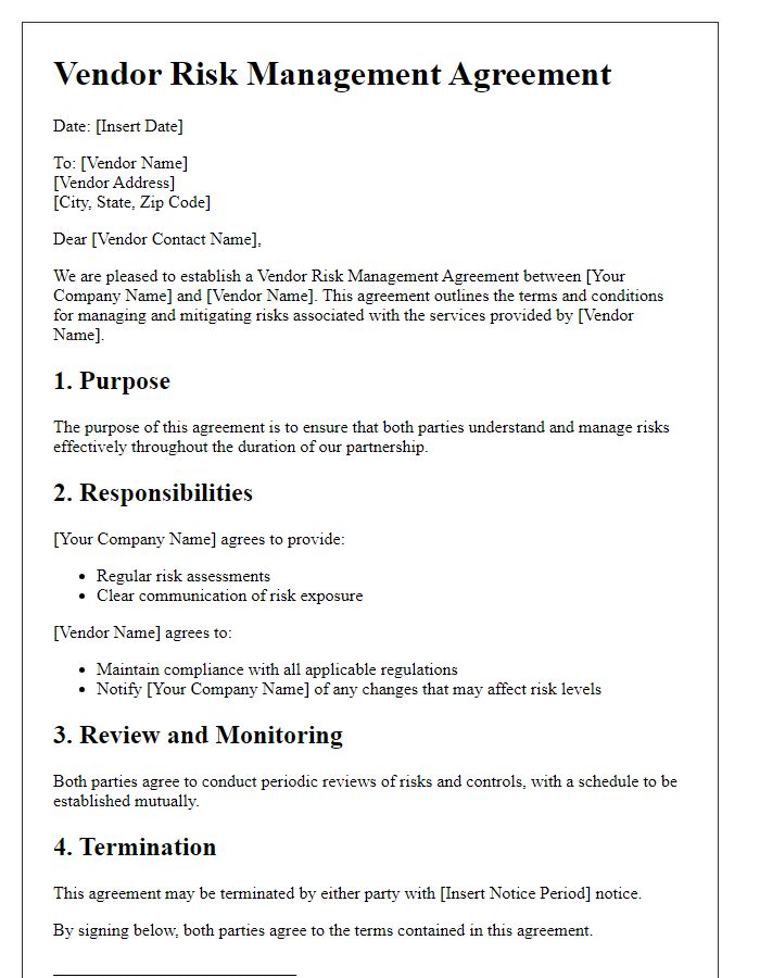 Letter template of Vendor Risk Management Agreement