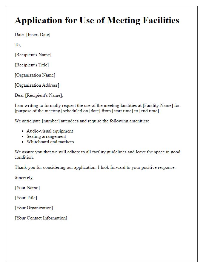 Letter template of application for use of meeting facilities