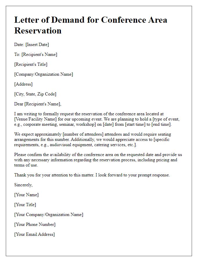 Letter template of demand for conference area reservation