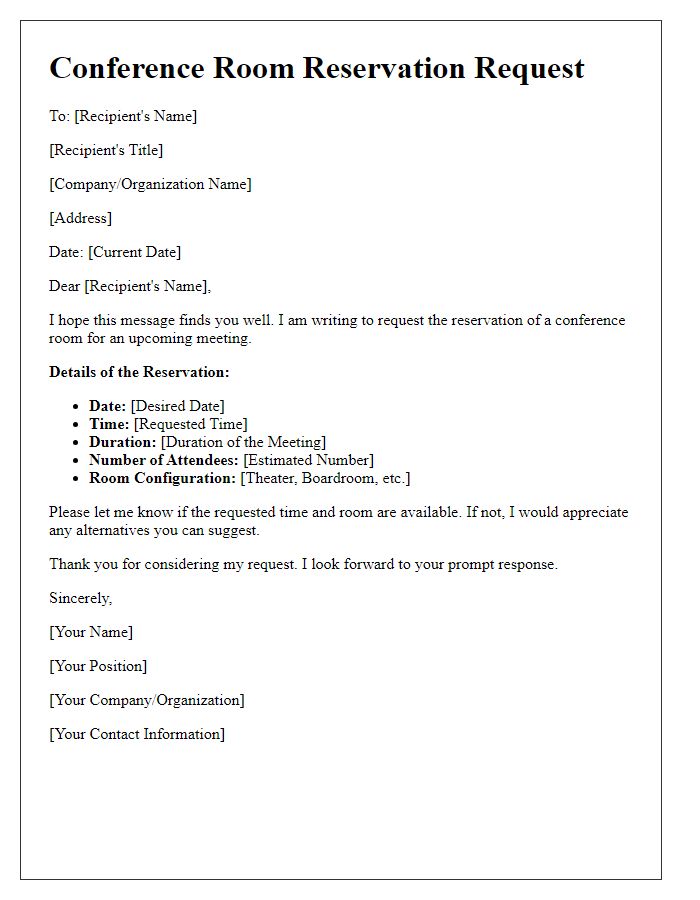 Letter template of reservation request for conference room