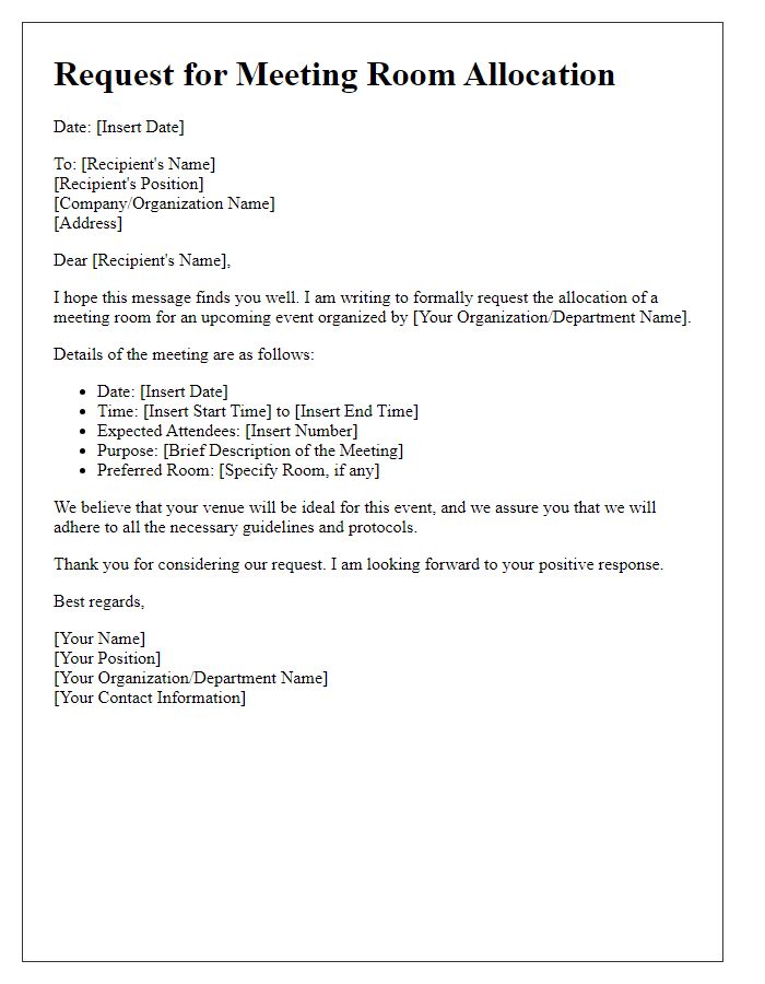 Letter template of solicitation for meeting room allocation