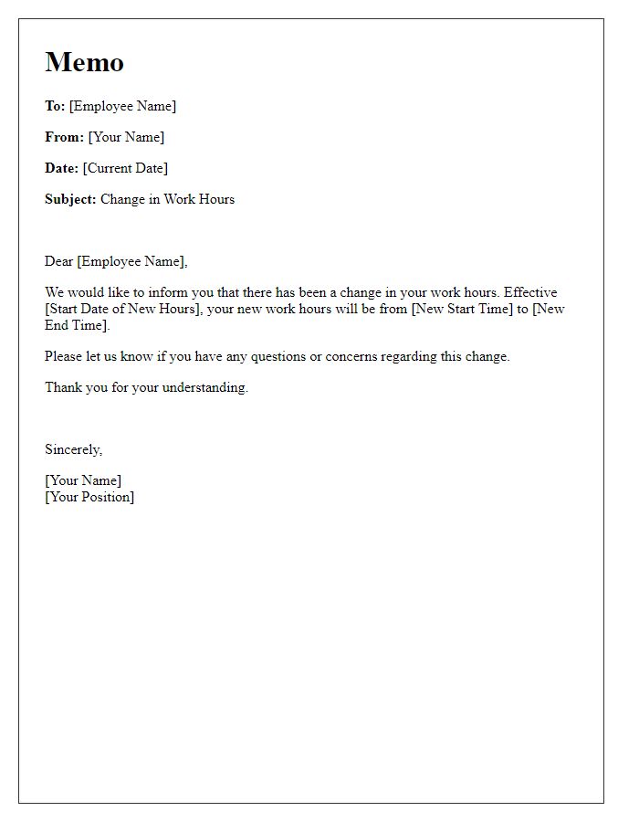 Letter template of memo for changed work hours