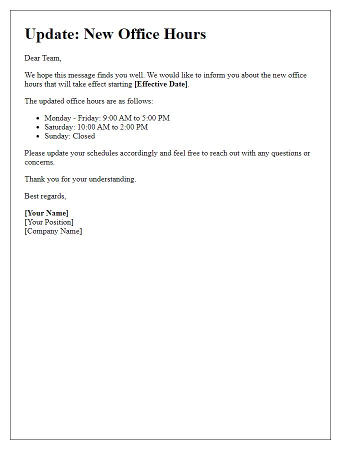 Letter template of update regarding new office hours