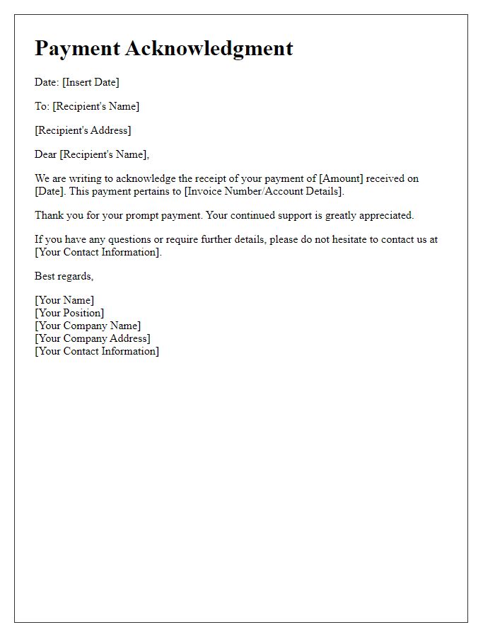 Letter template of Payment Acknowledgment