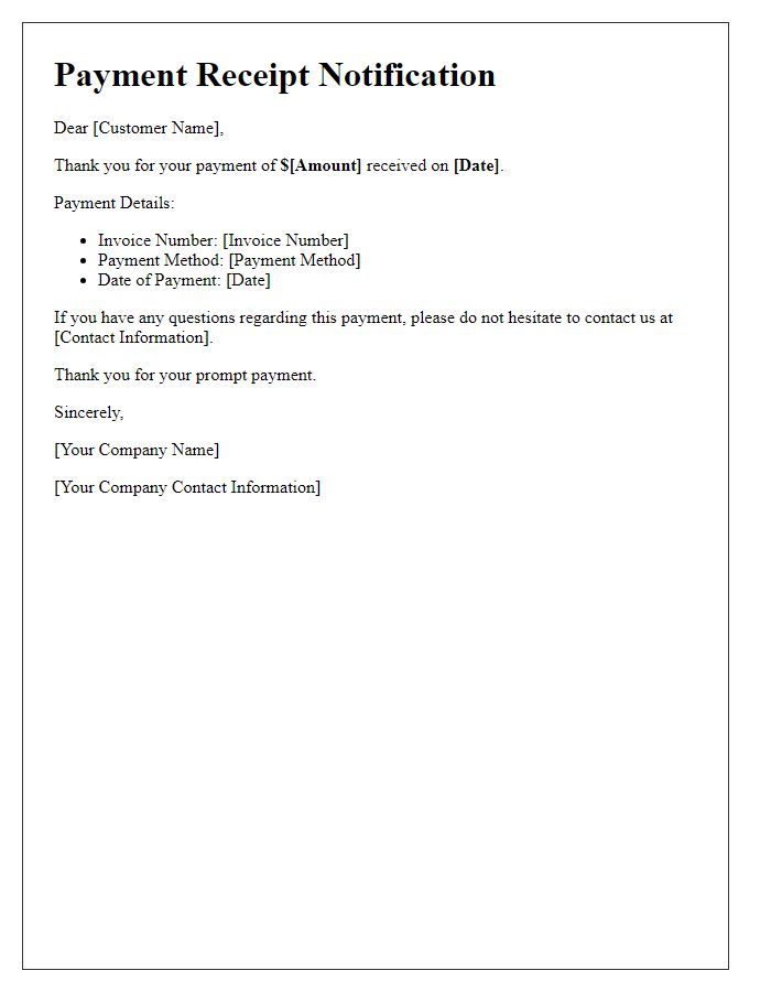 Letter template of Payment Receipt Notification