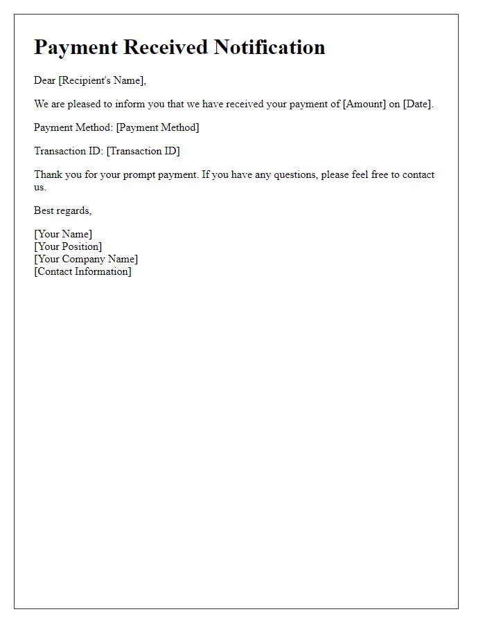 Letter template of Payment Received Notification