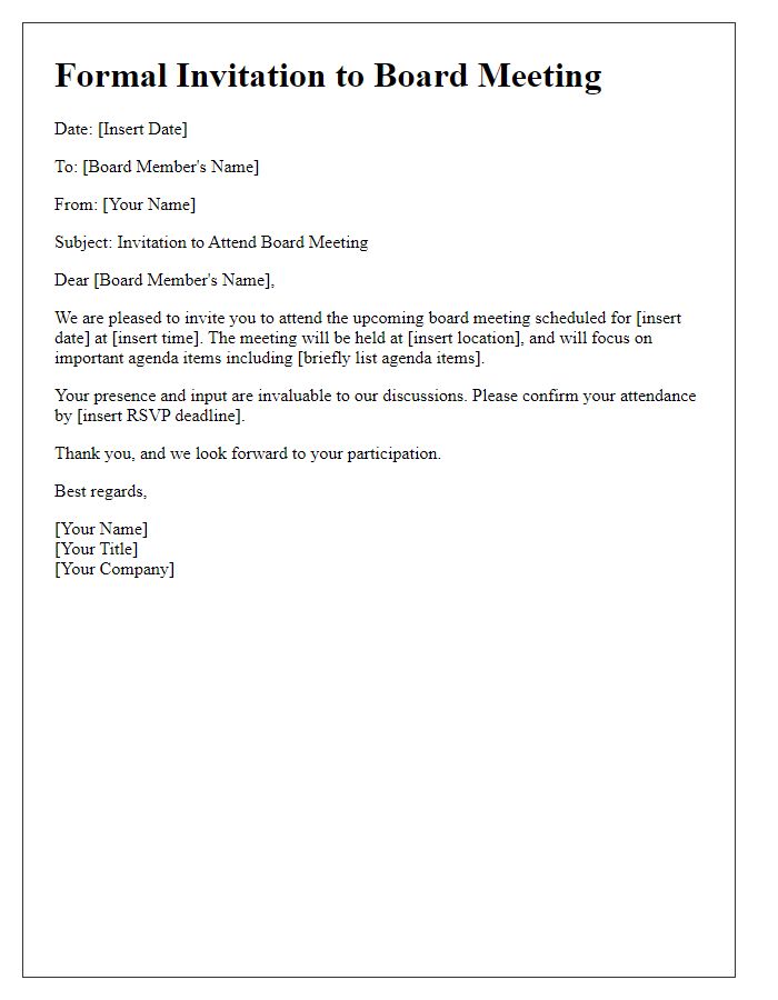 Letter template of formal invitation for board meeting attendance