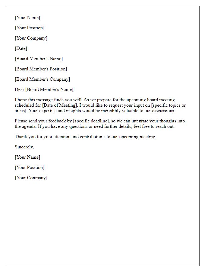 Letter template of request for input before the board meeting