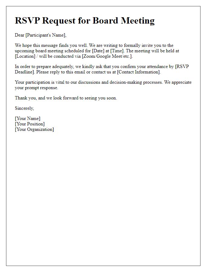 Letter template of RSVP request for board meeting participants