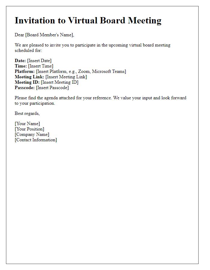 Letter template of virtual board meeting invitation