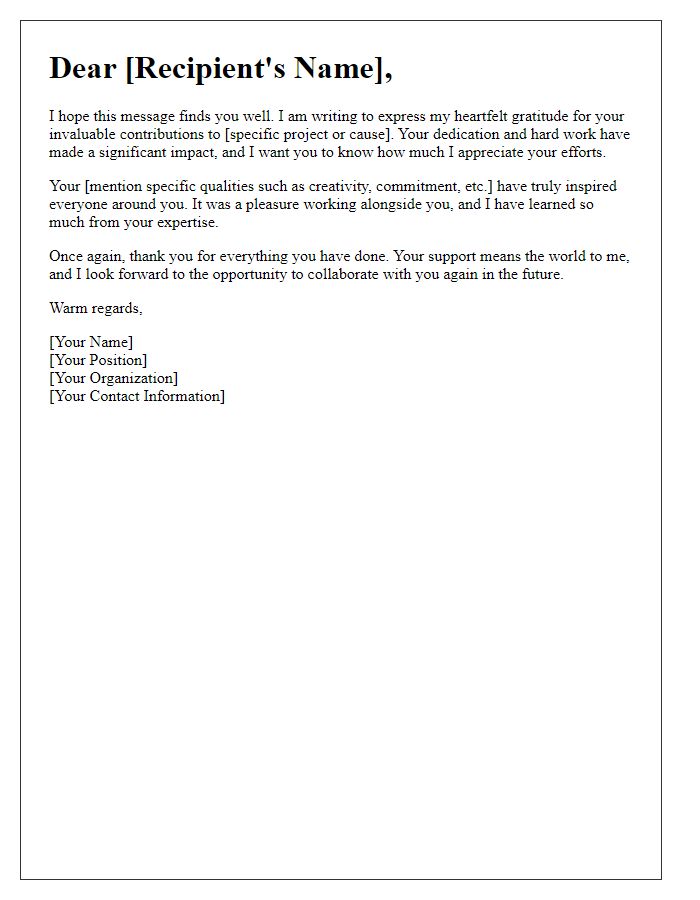 Letter template of heartfelt thanks for your contributions.