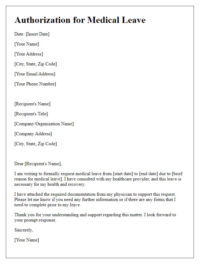 Letter template of Authorization for Medical Leave