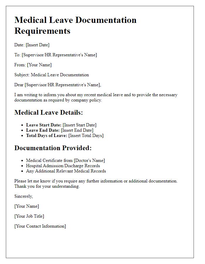 Letter template of Medical Leave Documentation Requirements