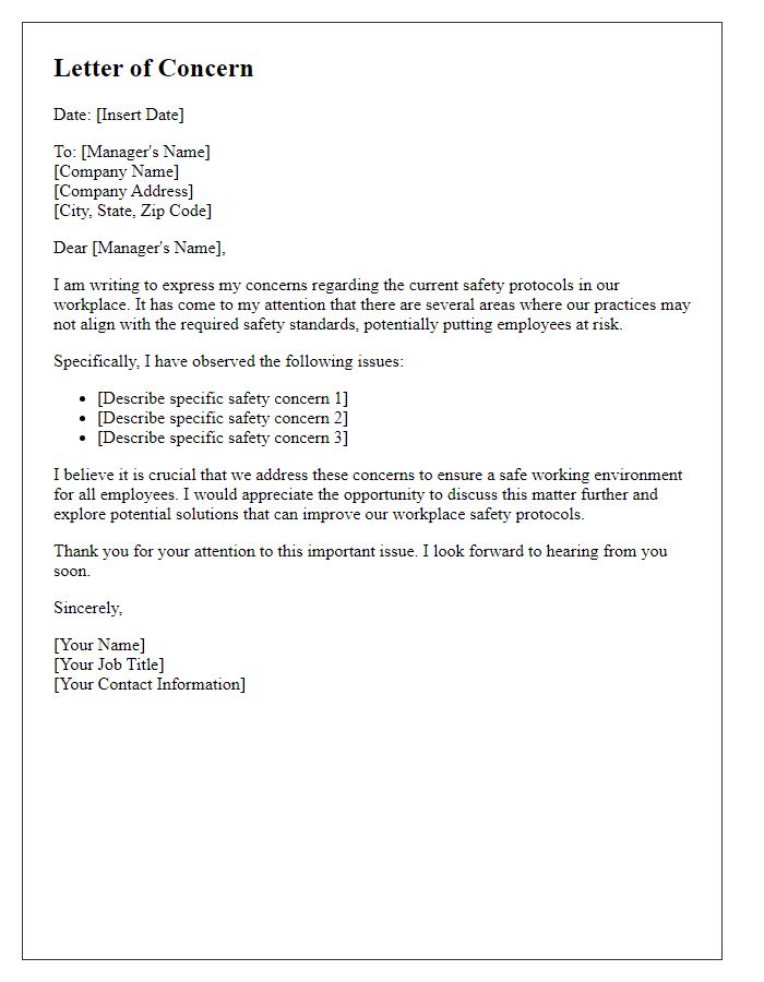 Letter template of concern regarding workplace safety protocols