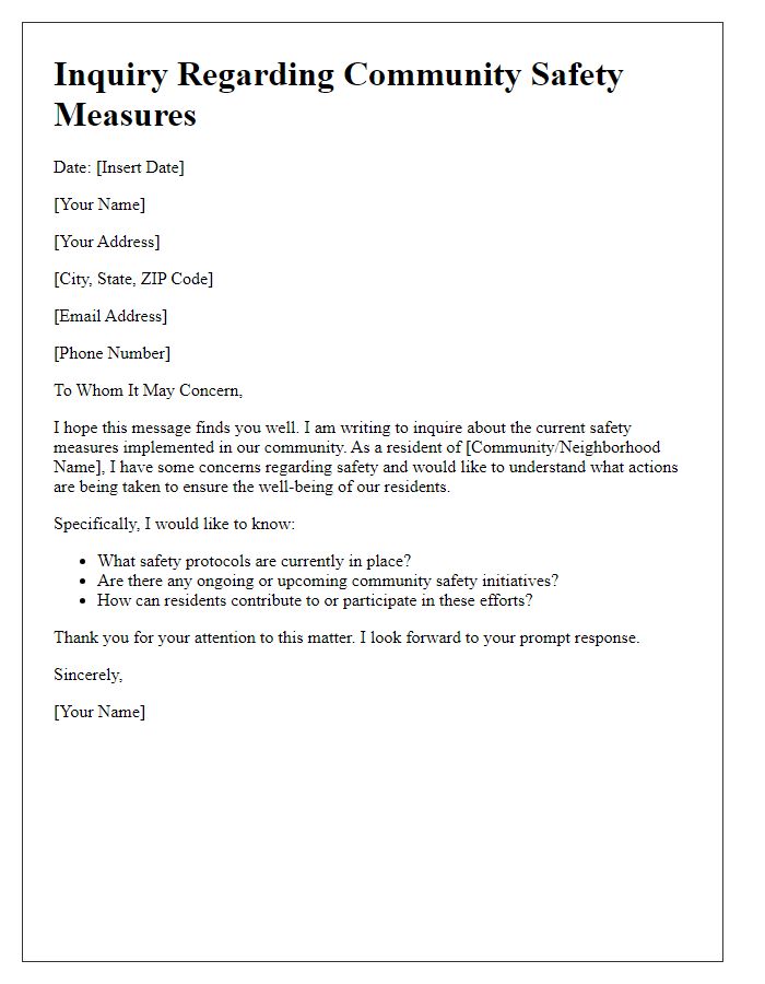 Letter template of inquiry about community safety measures