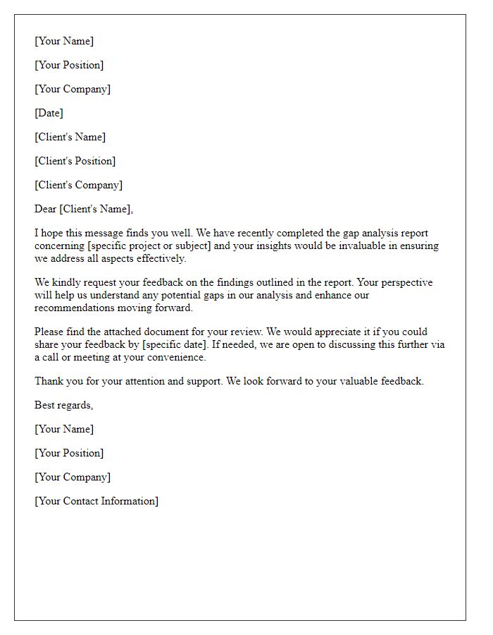 Letter template of request for gap analysis feedback from client