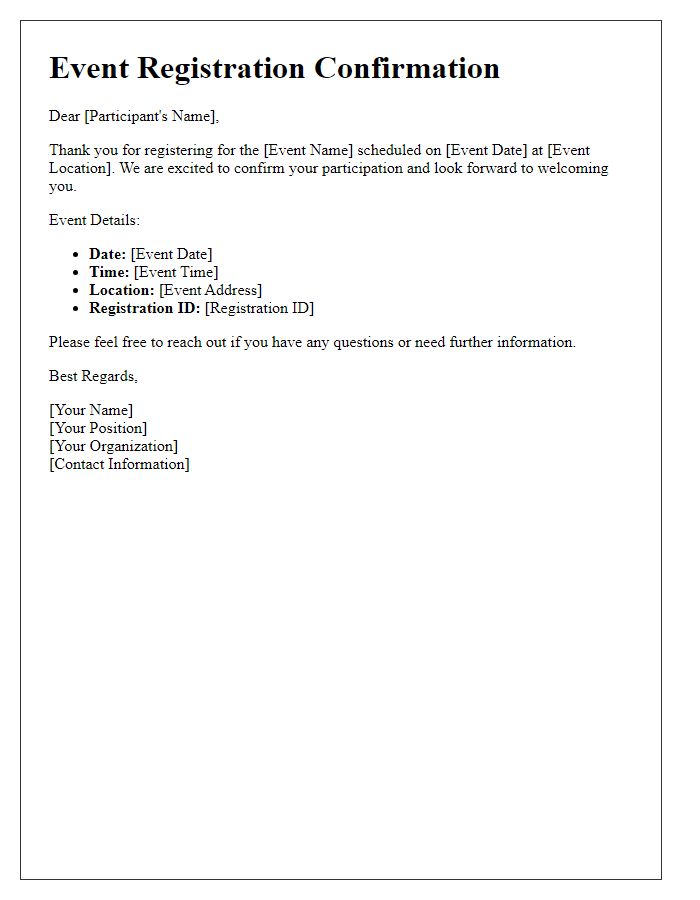 Letter template of event registration confirmation