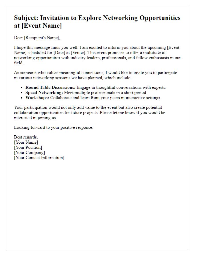 Letter template of networking opportunities at the event