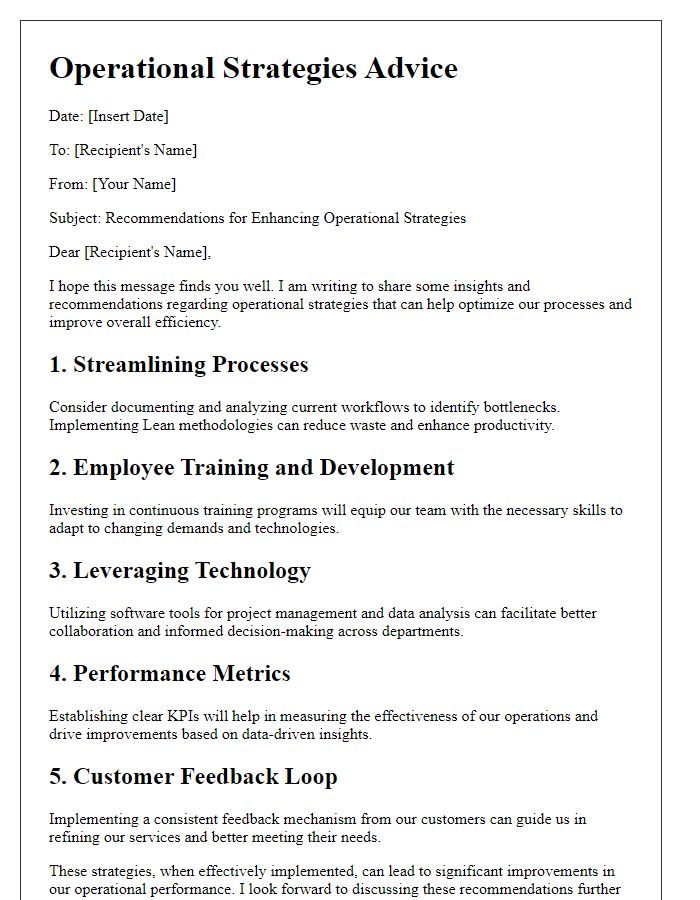 Letter template of best operational strategies advice