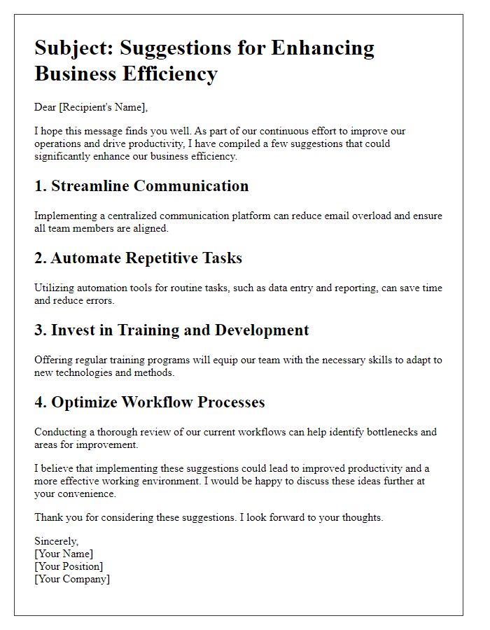 Letter template of compelling business efficiency suggestions