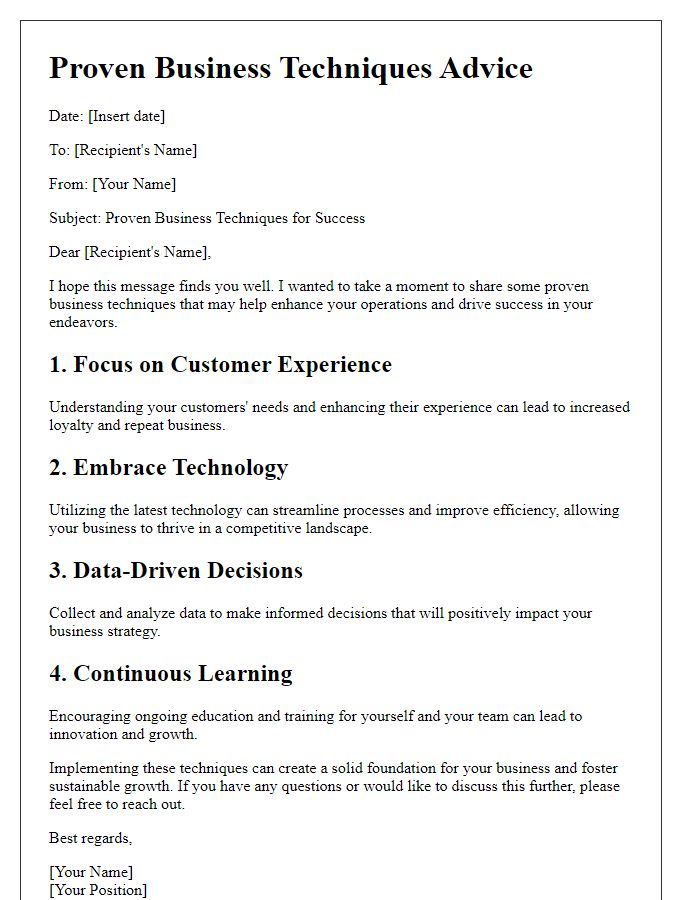 Letter template of proven business techniques advice