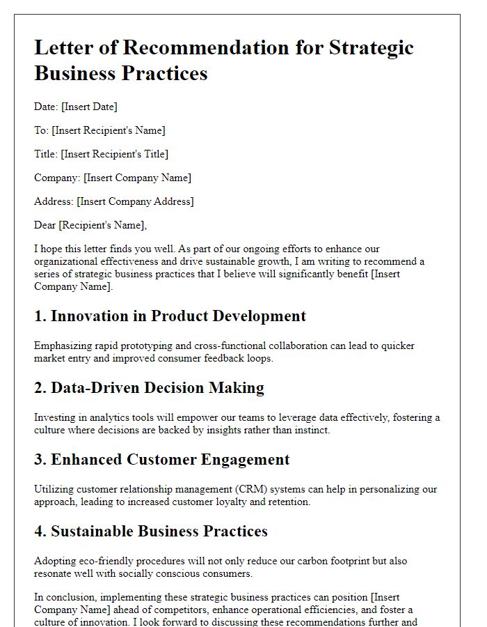 Letter template of strategic business practices recommendation