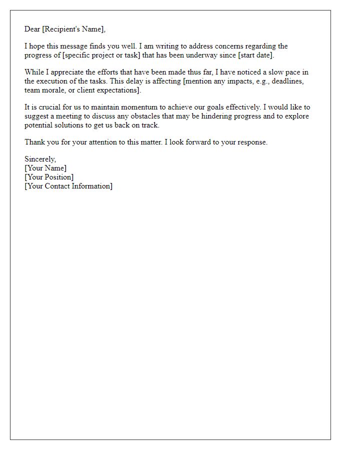 Letter template of critique regarding slow progress.