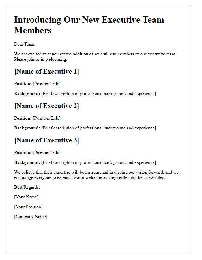 Letter template of introduction for new executive team members