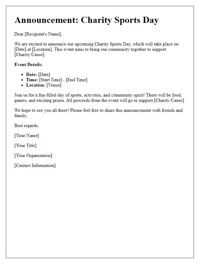 Letter template of announcement for a charity sports day