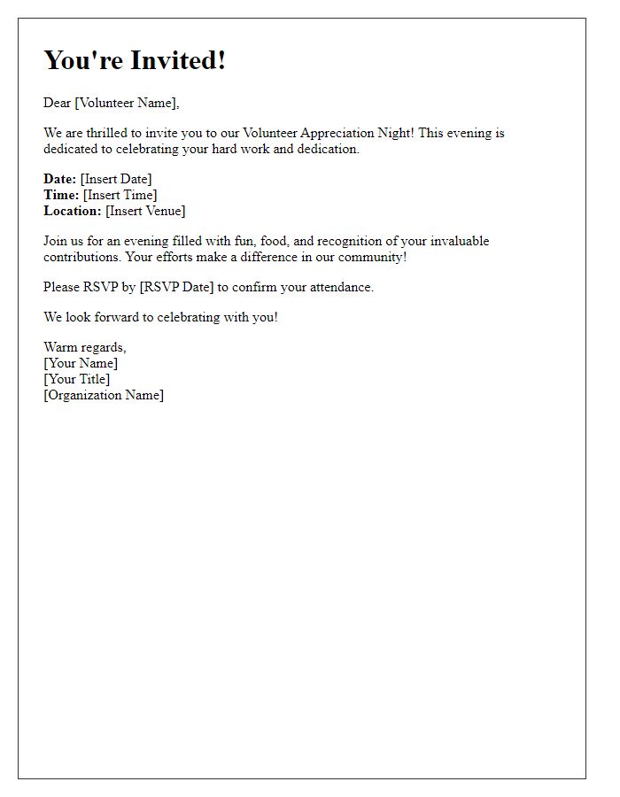 Letter template of invitation to a volunteer appreciation night