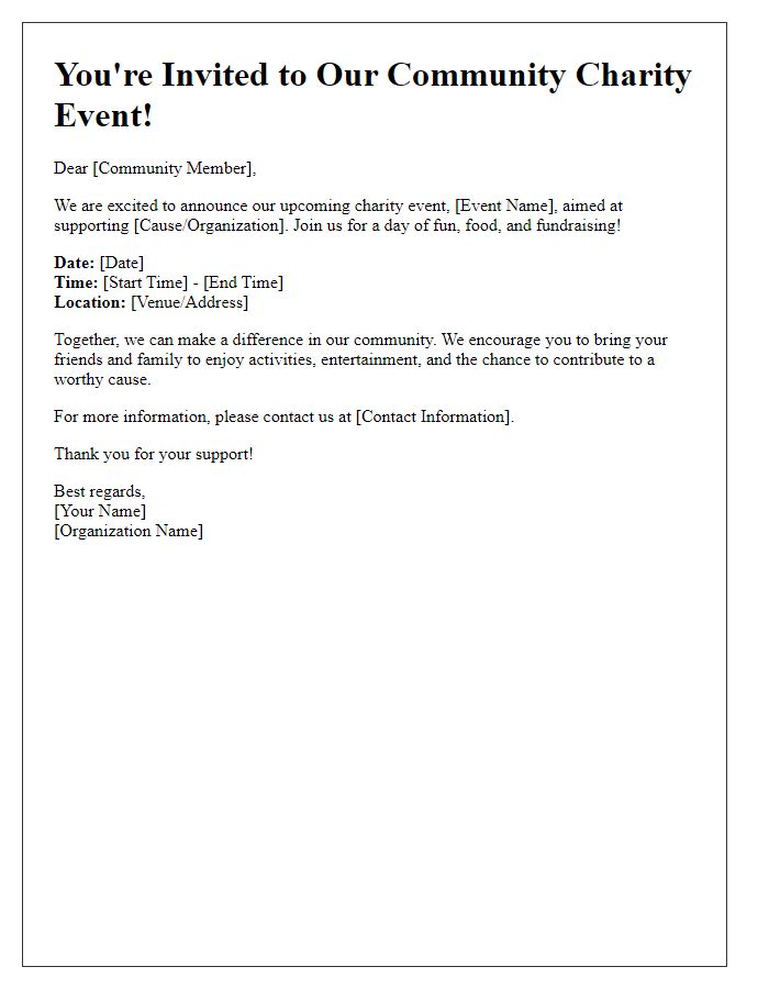 Letter template of notification for a community charity event