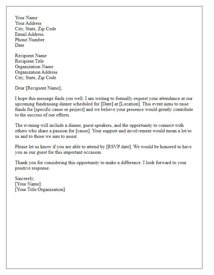 Letter template of request to attend a fundraising dinner