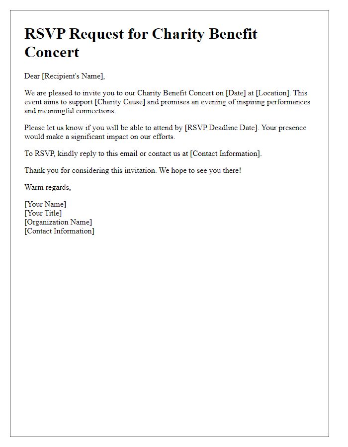 Letter template of RSVP request for charity benefit concert