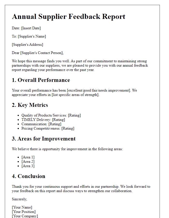 Letter template of annual supplier feedback report