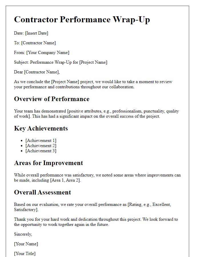 Letter template of contractor performance wrap-up