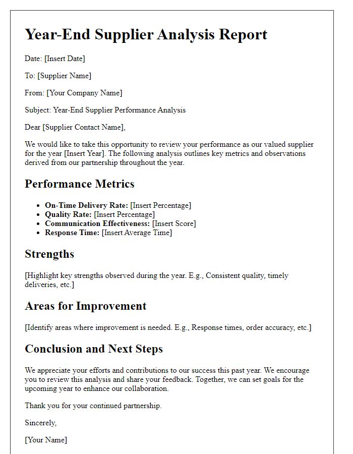 Letter template of supplier year-end analysis