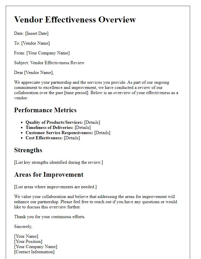 Letter template of vendor effectiveness overview