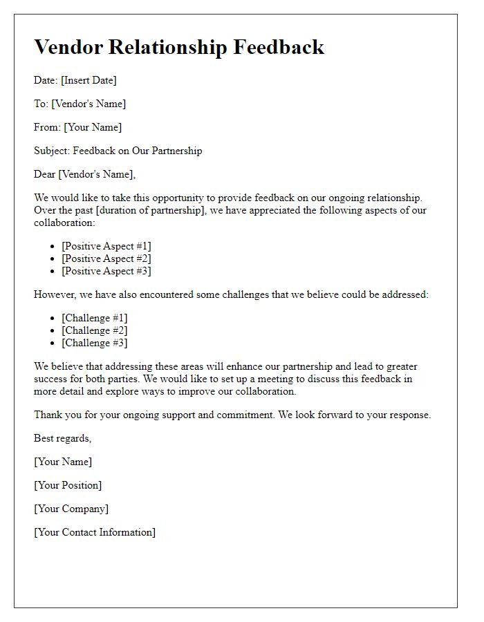 Letter template of vendor relationship feedback