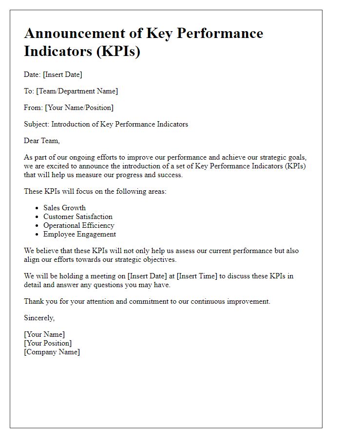 Letter template of announcing key performance indicators.