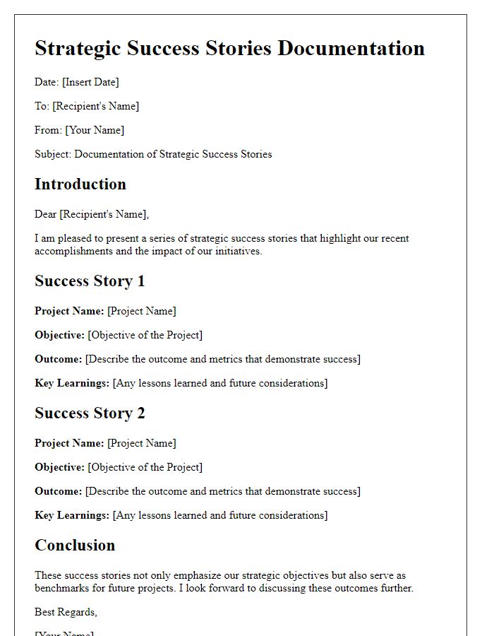 Letter template of documenting strategic success stories.