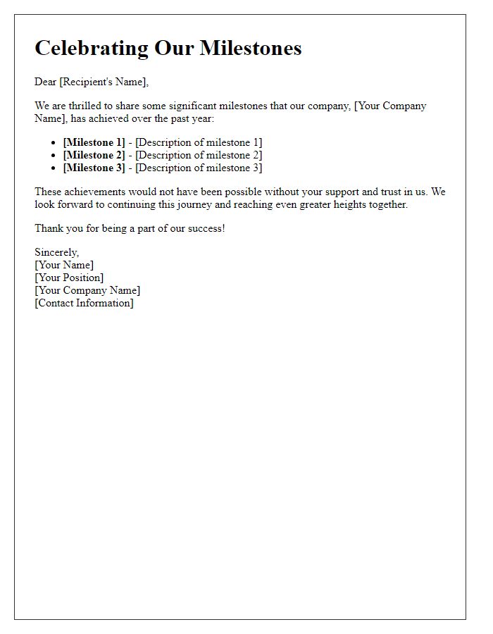 Letter template of showcasing business milestones.