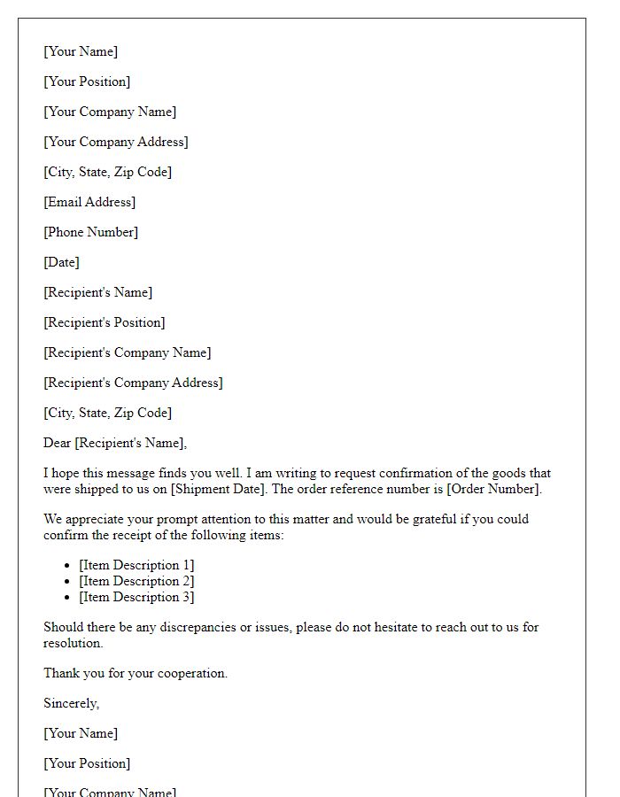 Letter template of request for confirmation of goods received