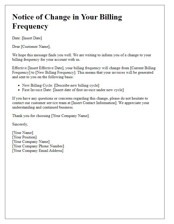 Letter template of Change in Your Billing Frequency