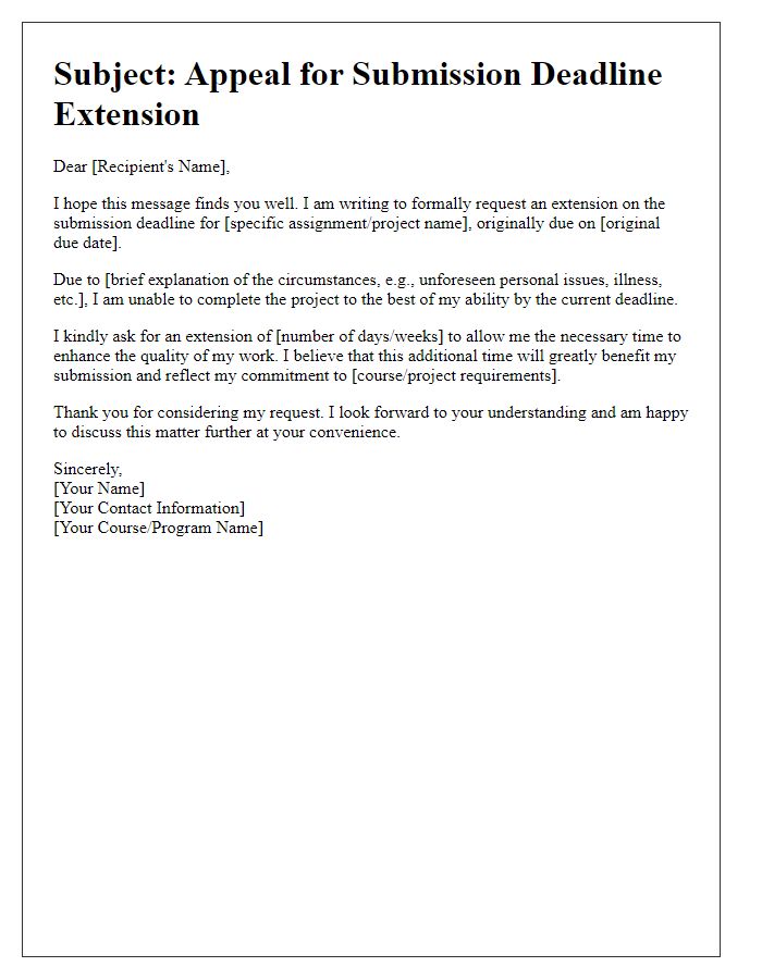 Letter template of appeal for submission deadline extension