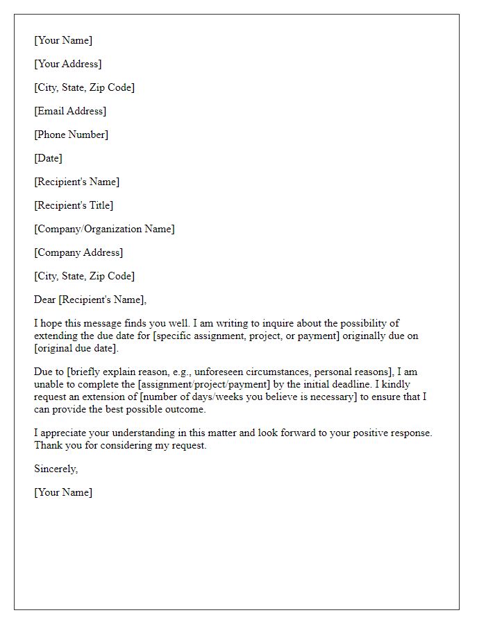 Letter template of inquiry for extension on due date
