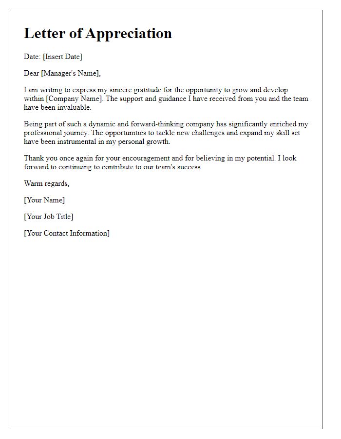 Letter template of appreciation for the chance to grow within the company