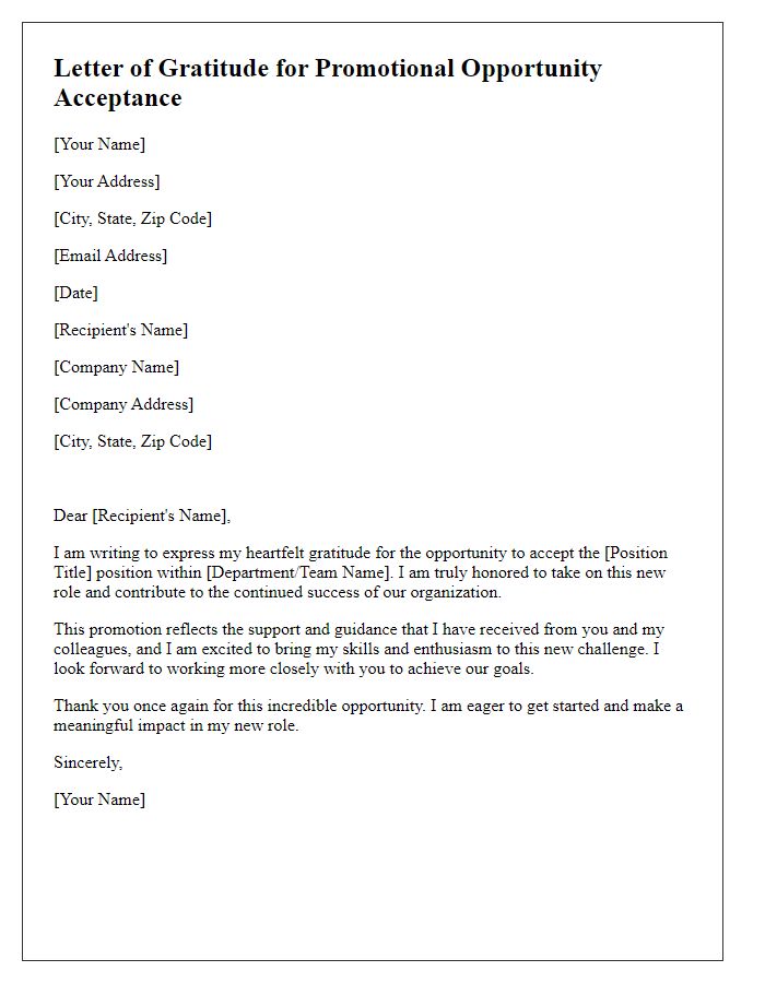 Letter template of gratitude for promotional opportunity acceptance